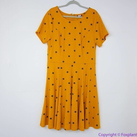 Unique Vintage Gwynnie Bee‎ Yellow Star Print Fit-And-Flare Dress, XL - Picture 2 of 15